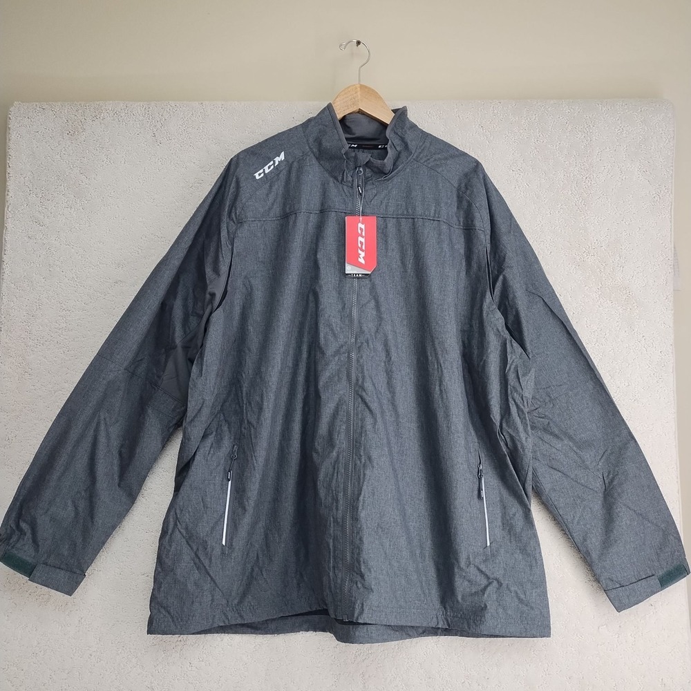 CCM Jacket Mens 3XL Dark Grey Heather Windbreaker Full Zip Zipper Pockets Shell